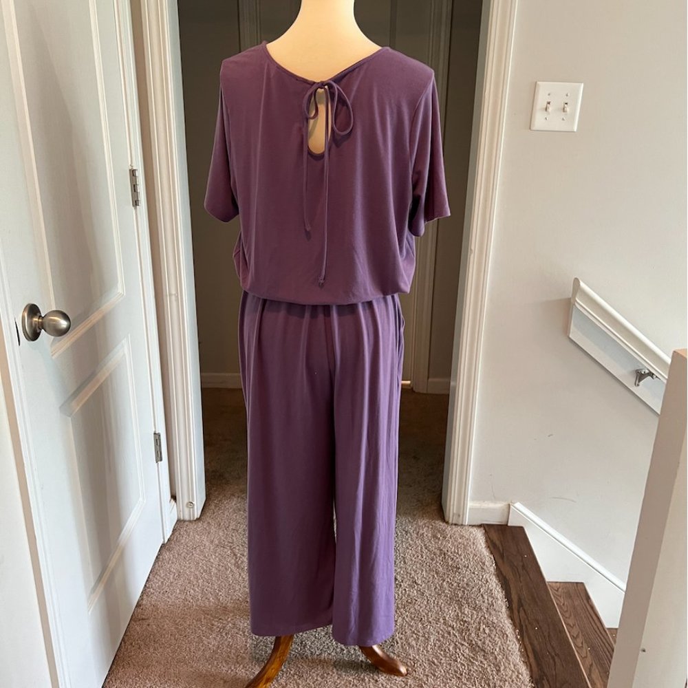 Purple Cropped Jumpsuit Short Sleeve 1X Plus